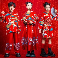Streetwear Hip Hop Boy Set Kids Clothes Performance Tang Suit Fashion Girl Hanfu Chinese Style Baby Cosplay Children's Sets