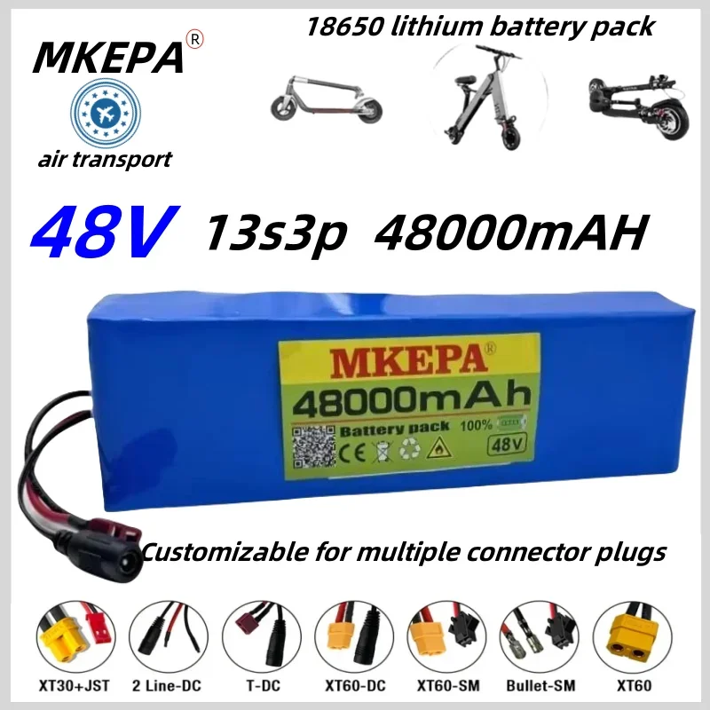 48V 48Ah 1000W 13S3P 48V lithium-ion battery pack 48000mAH suitable for 54.6V electric bicycles and scooters with BMS+charger