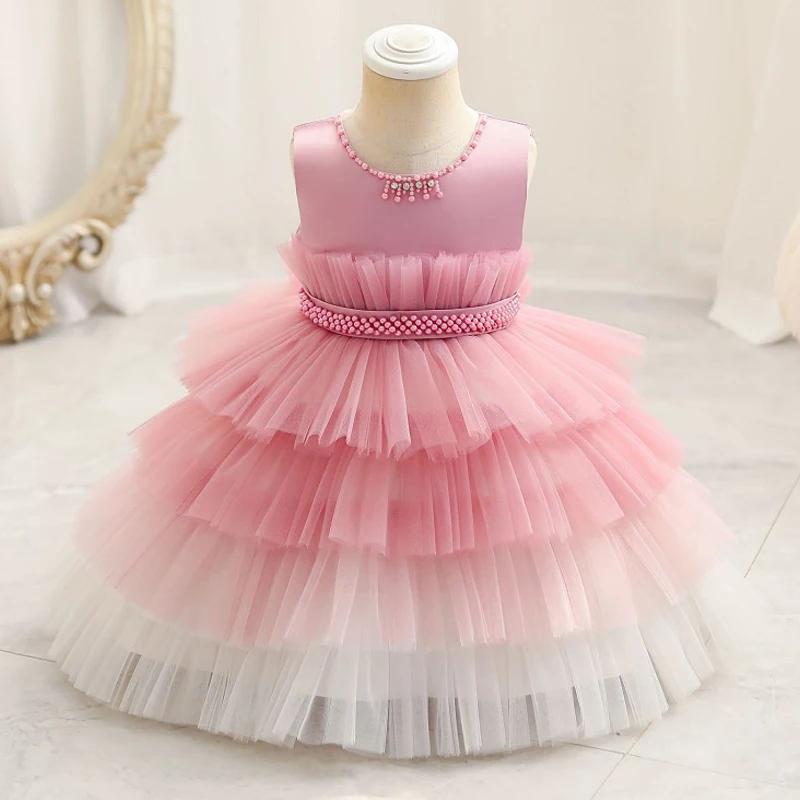 Children's wear baby's first birthday party dress color matching gradient Lace Princess Baby Girl Christmas Party Prom Dress