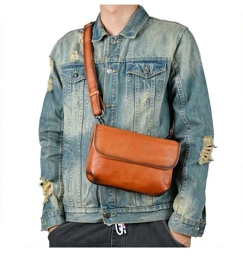 Genuine Cowhide Leather Shoulder Bag Vintage Daily Crossbody Bag for Men and Women