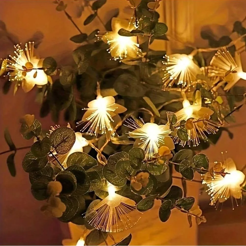 1.5M10LED/3M20LED Battery Box White Single-Layer Fiber Optic Flower Light String,Suitable For Holiday And Party Decoration