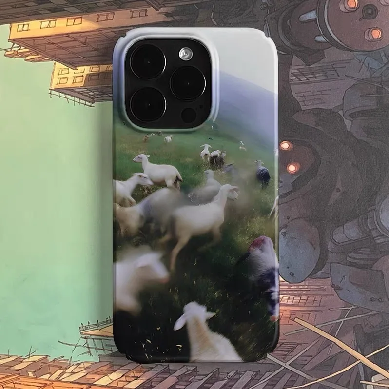 

Green Meadow Lamb Art Phone Case for IPHONE 17 Air 16E 15 PROMAX 14 Plus 13 12 MINI 11 PRO 16Plus XR XS MAX Acrylic Phone Cover