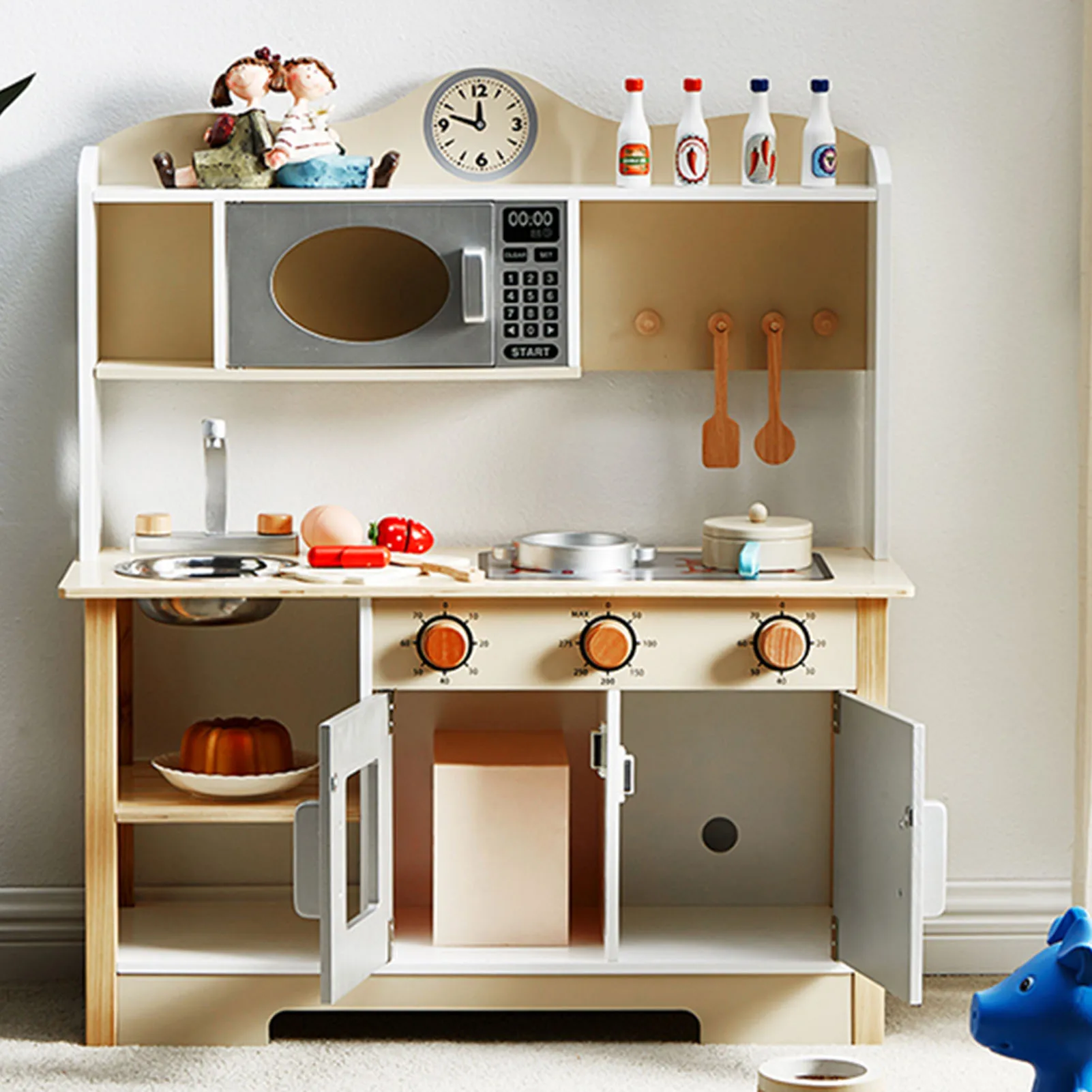 木製プレイキッチンセット 幼児用キッチンプレイセット リアルな幼児用キッチンプレイセット オーブン付き食器洗いシンク付き 子供用