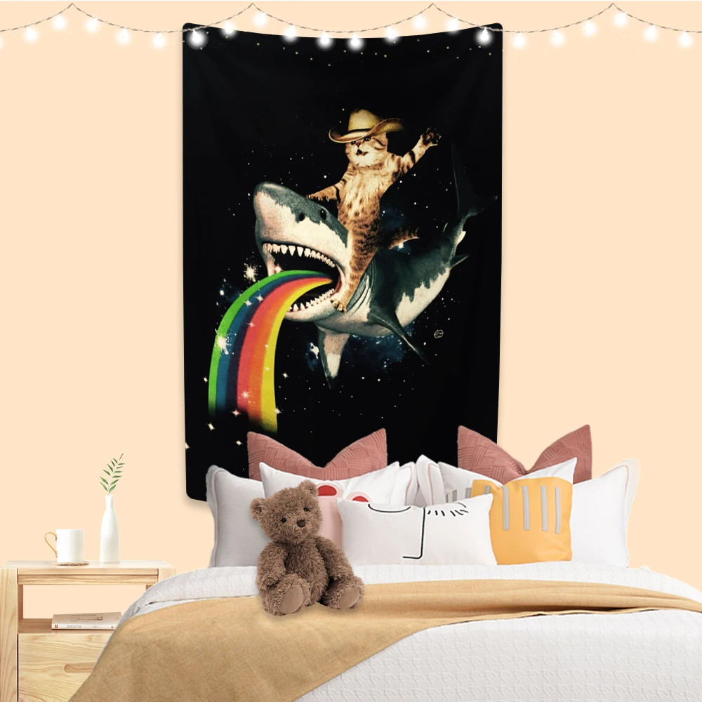 Psychedelic Animal Tapestry Funny Cat Meme Printed Wall Hanging Party Background Bedroom Dorm Decoration Painting Cloth