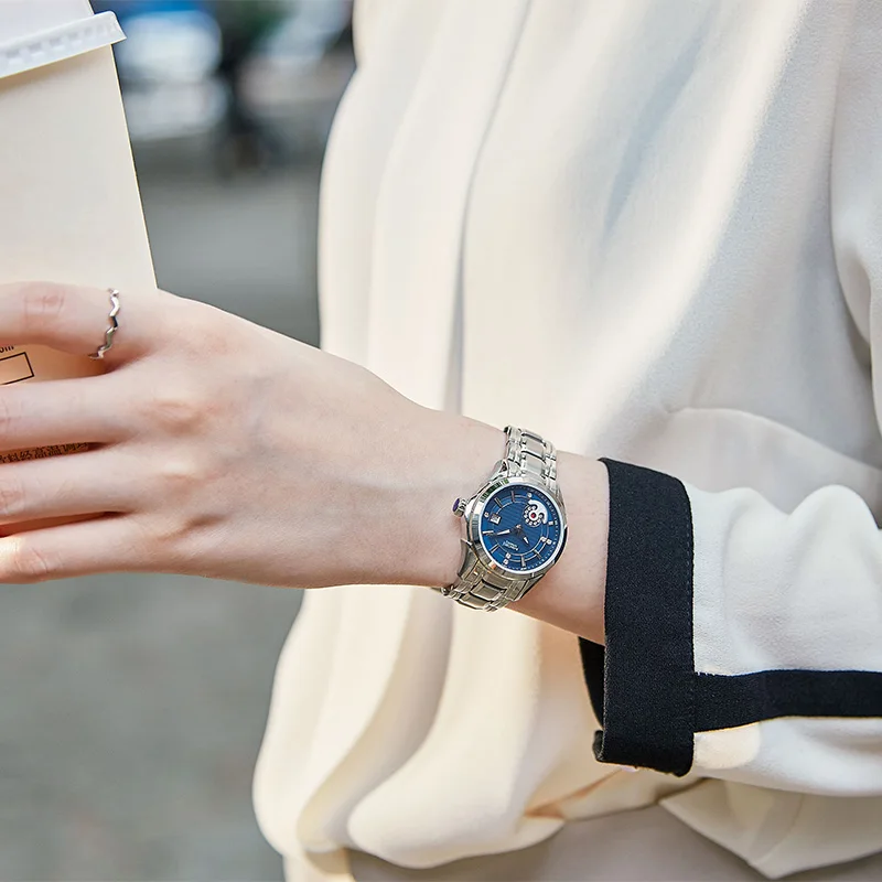 MIGE Original Miyota Couple Watches Skeleton Waterproof Luminous Stainless Steel Mechanical Wrist Watch for Men and Women