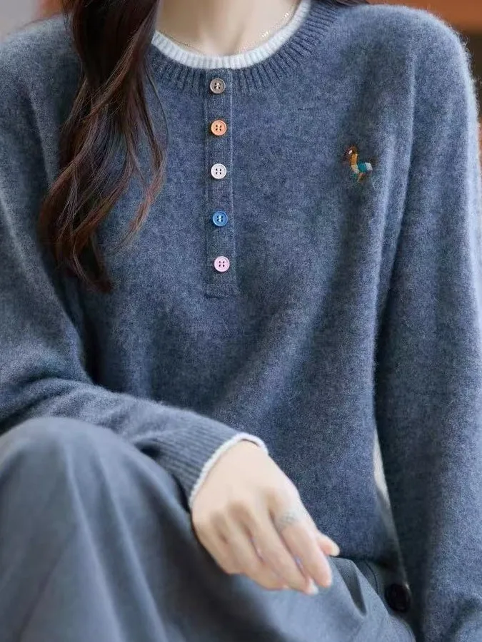 Ele bordado solto falso base de duas peças irt macio aconchegante camisola aérea para mulher confortável poliéster camere mistura