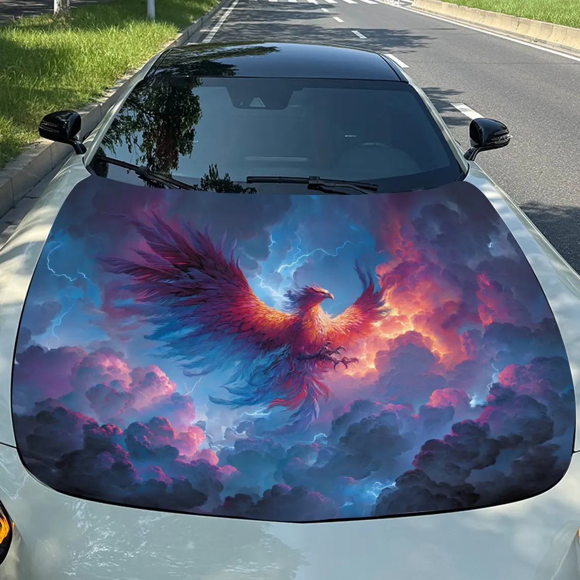 Storm Phoenix Vinyl Decal - Universal Fit Paper Material Car Hood Wrap, Automotive Exterior Bonnet Sticker, Vehicle Modification