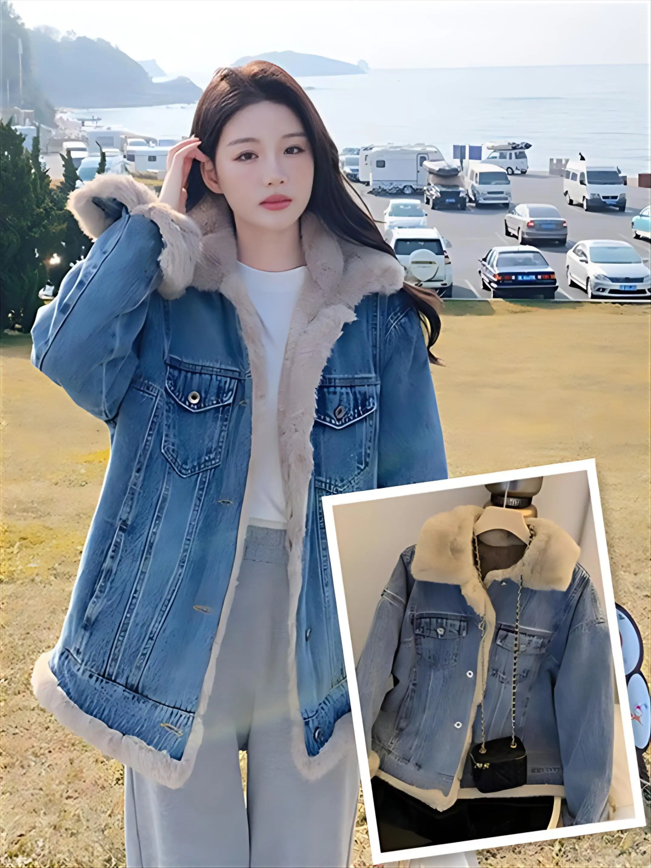 

Джинсовое пальто хорошего качества, меховое плюшевое женское осеннее облегающее вельветовое шикарное пальто для активного отдыха, альпинизма, с воротником-стойкой на пуговицах