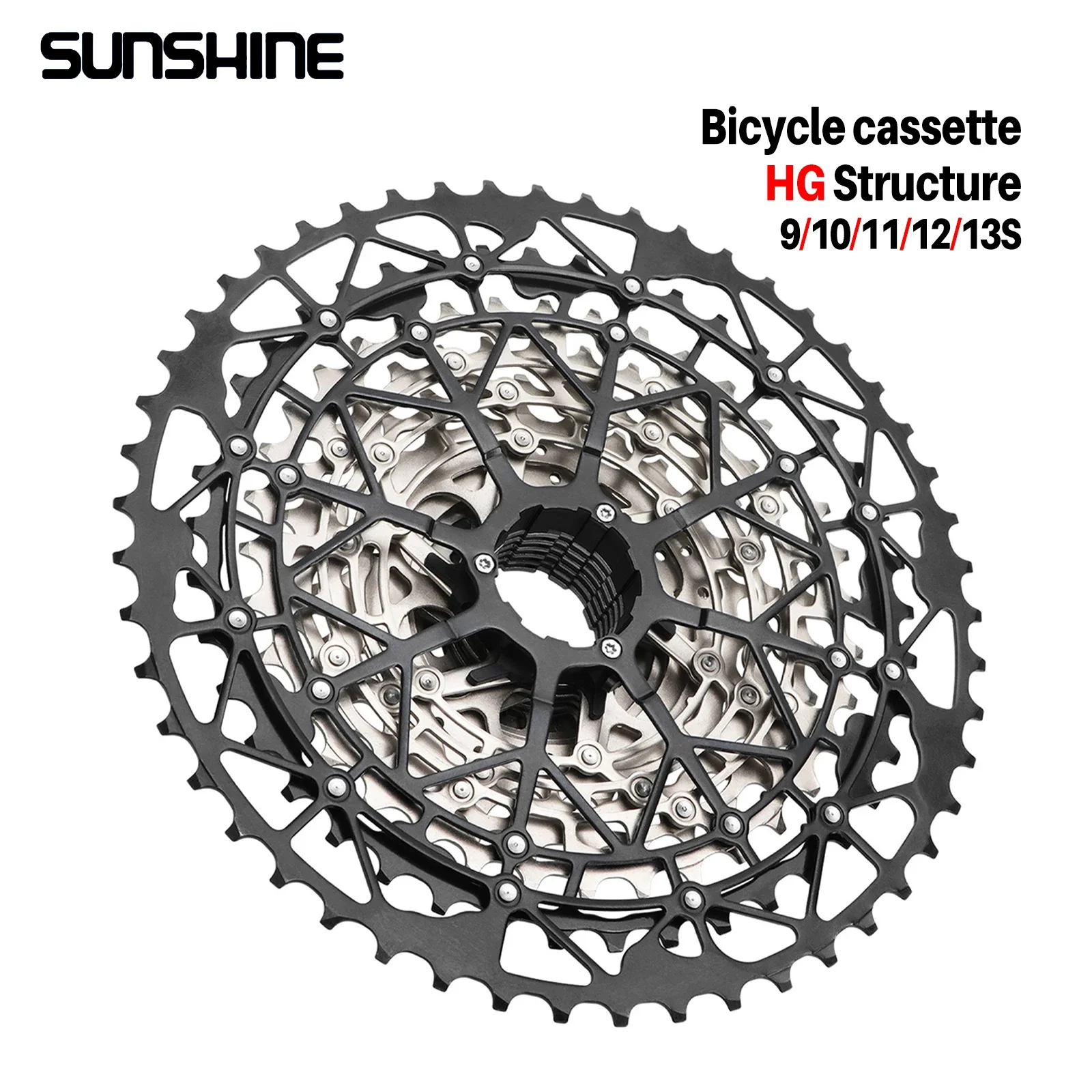 

SUNSHINE Ultralight Bicycle Cassette Freewheel Carbon Steel Material 9/10/11/12/13 Speed HG Structure Sprocket for Mountain Bike