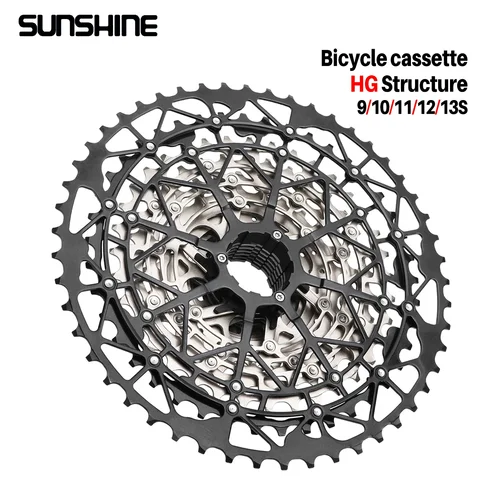 SUNSHINE-Cassette ultraligero para bicicleta, rueda libre, Material de acero al carbono, piñón de estructura HG de 9/10/11/12/13 velocidades para bicicleta de montaña