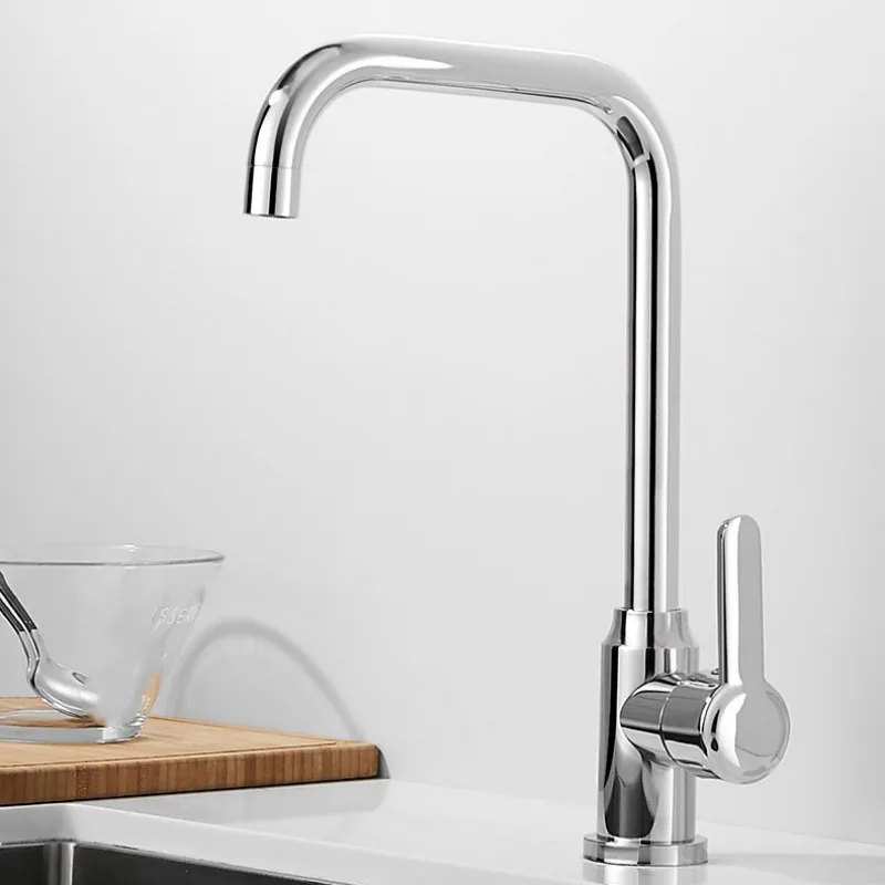 Right Angle Bent Stainless Steel Kitchen Hot and Cold Faucet Splash-proof Vegetable Wash Basin Wash Basin Sink Faucet