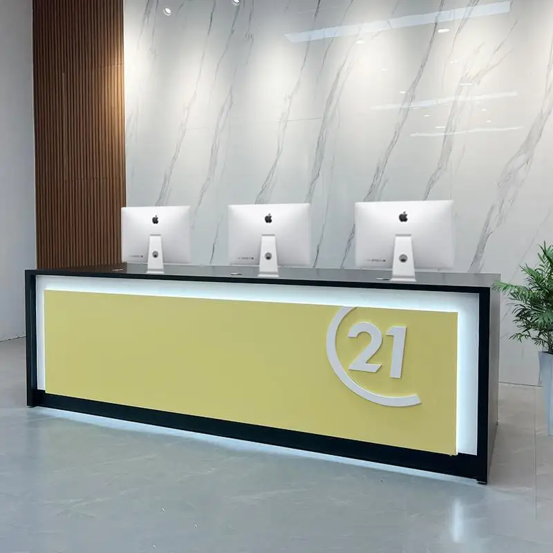 

Gold Boutique Reception Desks Modern Hotels Decor Arched Luxury Reception Desk Clinic Weight Empfangs Theke Office Furniture