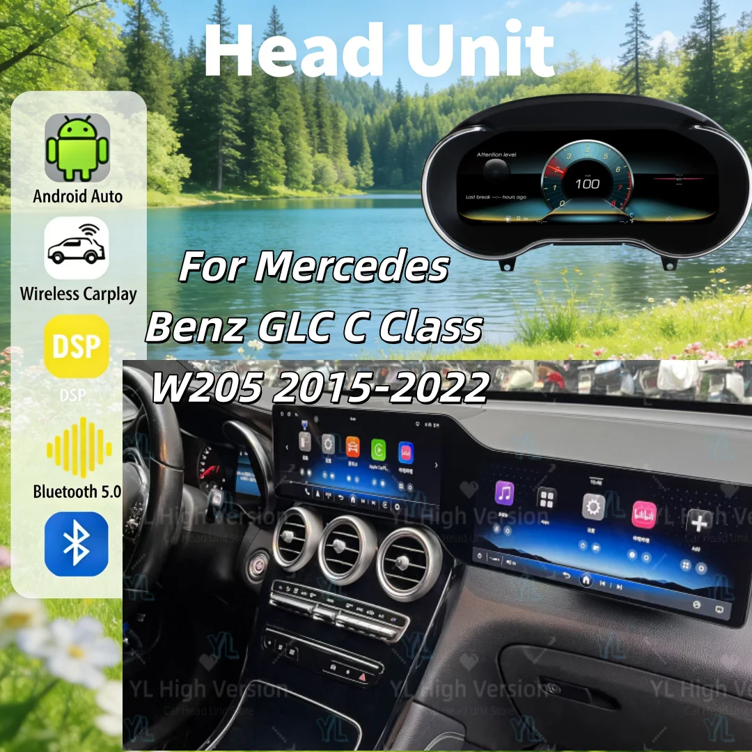 

Автомагнитола CY Android Auto для Mercedes Benz C-класса W205 / GLC 2015-2022 с двумя экранами, беспроводным CarPlay, стереосистемой и DSP-процессором