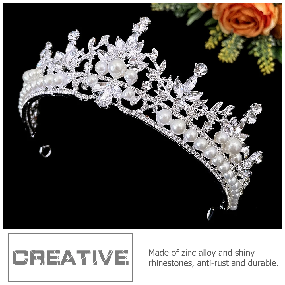 

Rhinestone Wedding Tiara Pearl Crown Headb Bridal Hair Accessory Silver Zinc Alloy Durable Tiaras For Women Prom Photoshoot