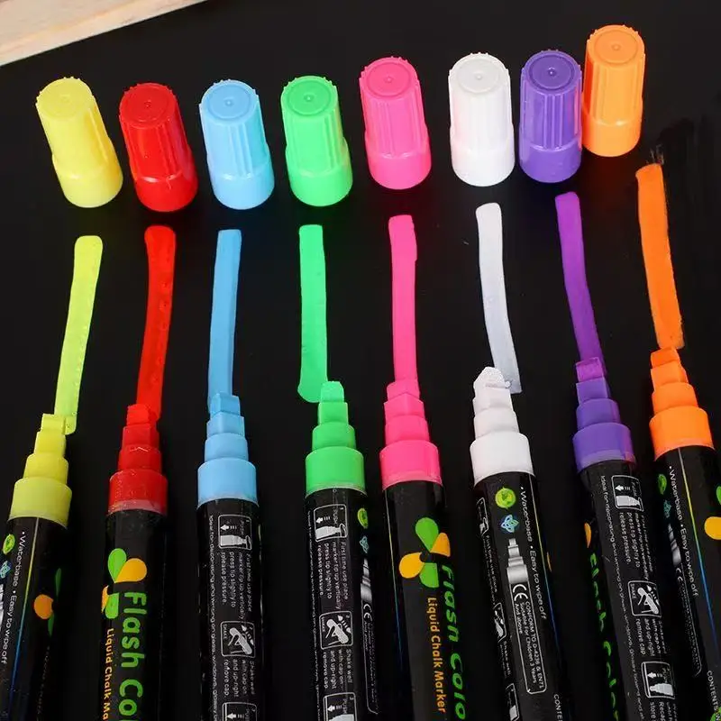 8 Colors Liquid Chalk Marker Pens, Washable Wet Erase Neon for Blackboard Chalkboard Glass Window School Art Erasable Marker