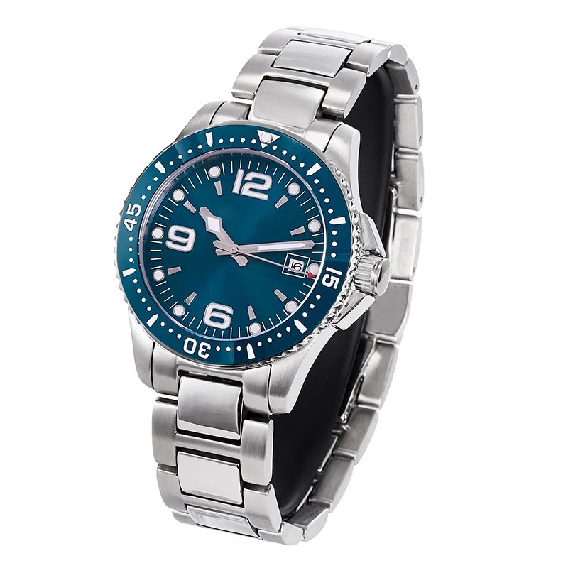 PHYLIDA 사파이어 크리스탈 남성용 블루 시계 자동 자동 와인딩 무브먼트 40mm 손목 시계 날짜 클래식