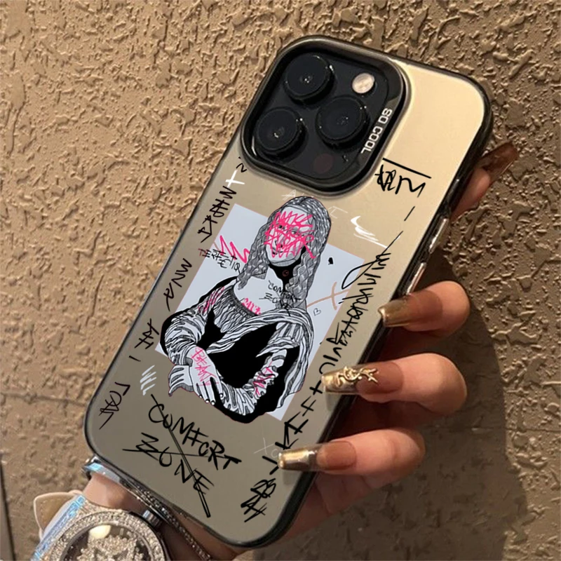 

Art David Mona Lisa Electroplate Silver Case For iPhone 17 Air 15 14 13 12 11 16 Pro Max 16E 17 XR XS 7 8 Plus IMD PC Soft Cover
