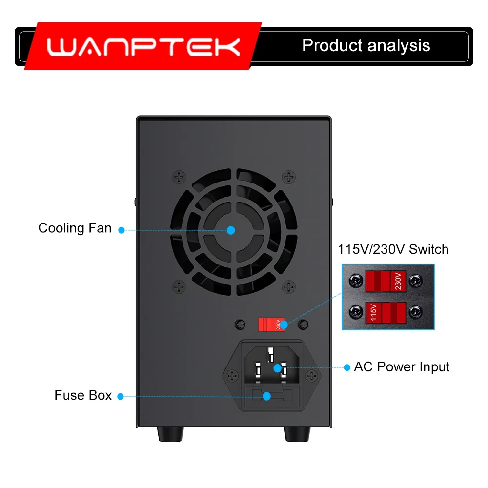 Wanptek Zasilacz DC regulowany 30V 10A z enkoderem Gruboziarnisty i precyzyjny regulator Ławka z portem szybkiego ładowania USB TypeC