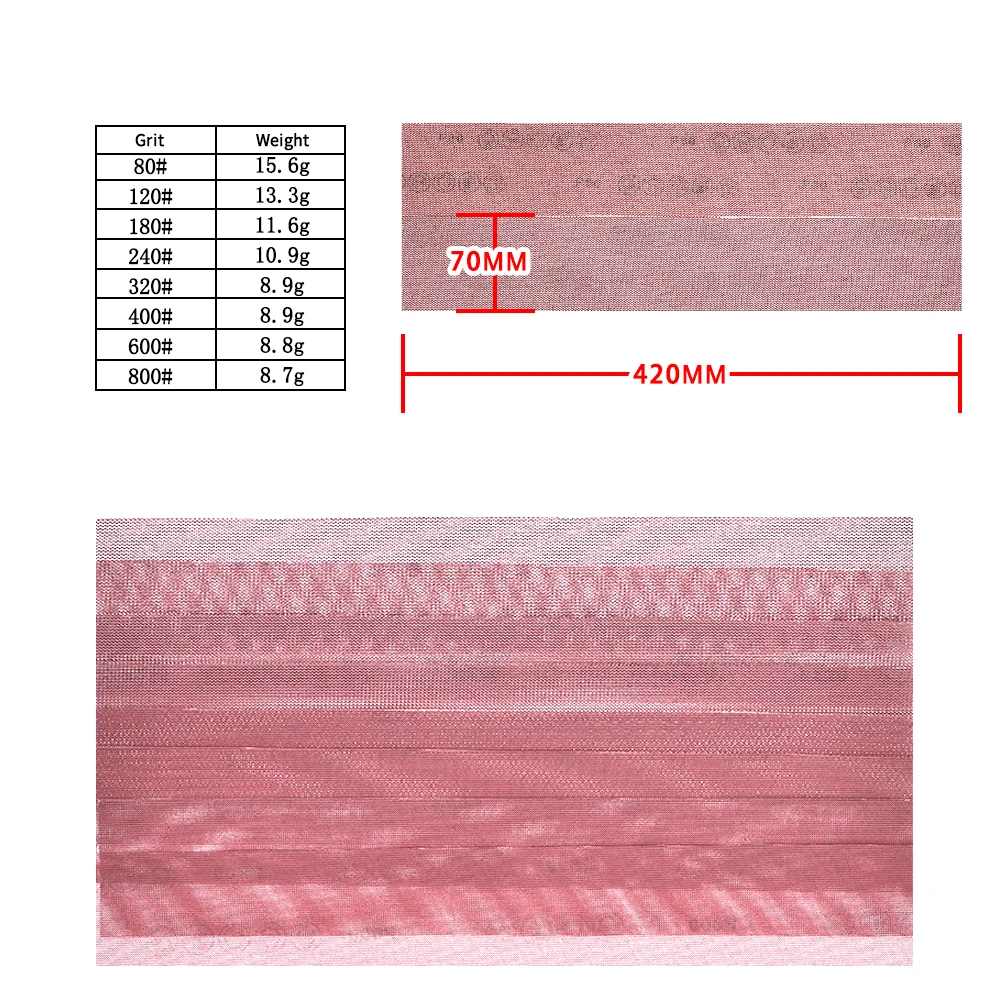 Juego de papel de lija de malla cuadrada, 10 Uds., 70x198/420mm, gancho y bucle para coche de madera y Metal (grano 80-800)