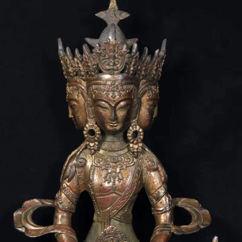 Antiques, antiques collection, rural collection, pure copper, four-sided Buddha statues in Thailand, bronze statues of Tibetan B