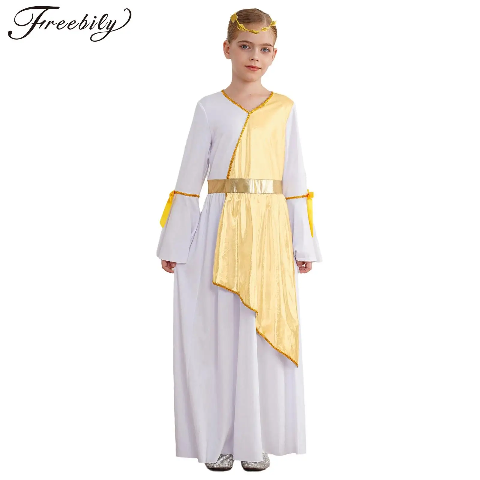 Kid Girls Ancient Greek God Toga Costume Godness Athena Rome Egypt Princess Dress Halloween Cosplay Grecian Dress Up Outfit