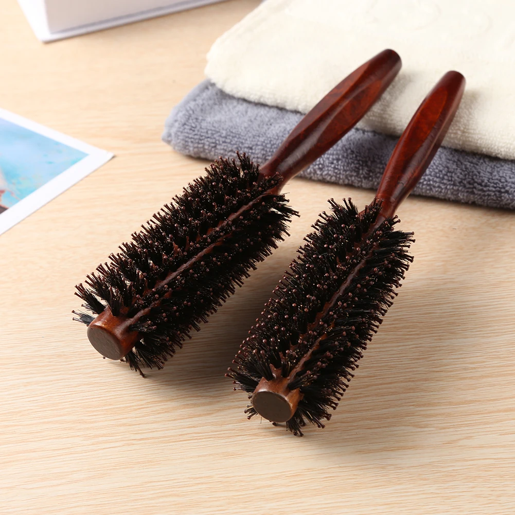

Wood Boar Bristle Hair Round Brush Anti Static Hairdresser Styling Tools Teasing Comb for Hair Curly Comb Hairbrush
