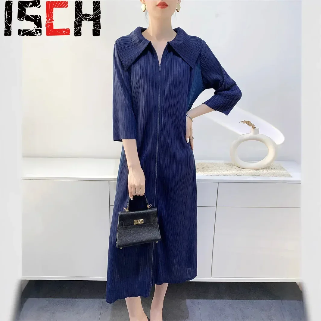 Pleats Pleated Dress 2025 Spring Summer New Collection Waist Women's Pleated Shirt Dress Long Temperament Color Women 's Dress