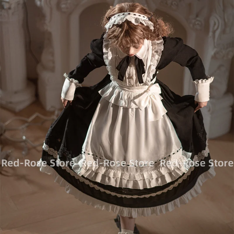 Vestido gótico de Lolita para mujer, traje de princesa de escenario para fiesta, disfraces de Anime, delantal, traje de mucama, vestidos Kawaii de Lolita con lazo grande, 2022