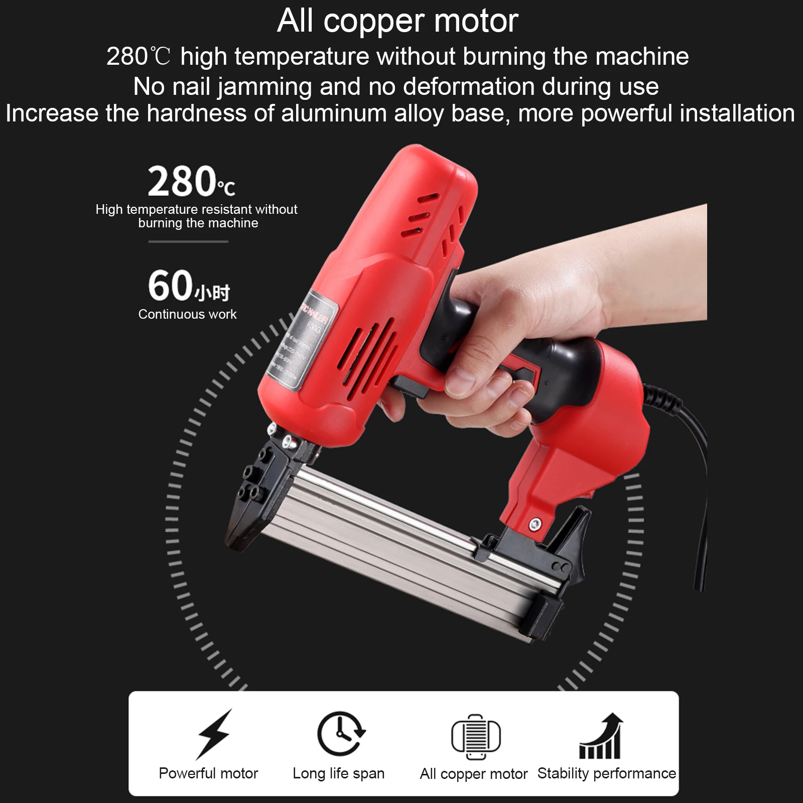 2600W Electric Nail Gun Portable Wood Frame Stapler Nailer DIY Furniture Construction Nail Carpentry Woodworking Power Tools