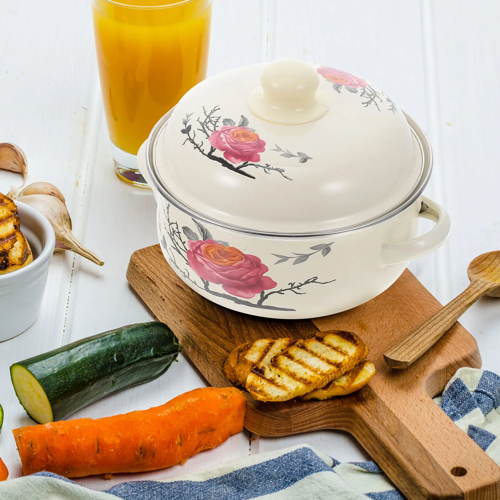 

Lidded Enamel Stew Pot Thickened Body Two Handle Design for Safe Grip Stewing Soup Pot Non Stick Surface Suitable for Gas Stove