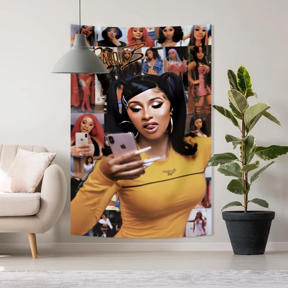 American Pop Rapper Cardi B Poster Cover Print Tapestry Bedroom Hanging Decoration Sofa Blanket Yoga Mat Background Cloth