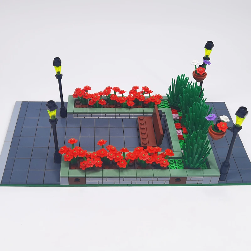 MOC Modell Urban Road Landschaft Street View Park Eine Szene Baum Bank Bausteine DIY Stadt Bau Spielzeug für Kinder – Detail 9