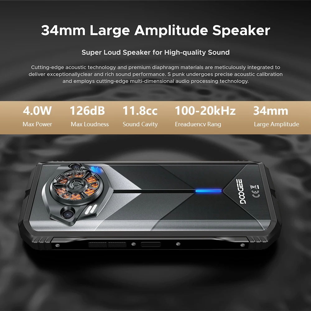 DOOGEE S Punk Rugged Phone Android 14 6.58" 90Hz Display 34mm Large Amplitude Speake LED Light Effect 6GB+256GB 10800mAh 50MP 4G