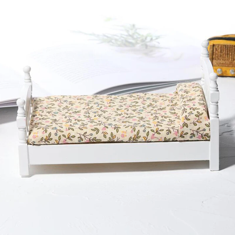 1:12 casa de bonecas em miniatura brinquedo branco cama decoração de móveis de quarto