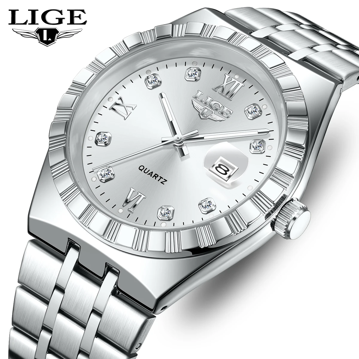 ساعة رجال الأعمال الجديدة LIGE ساعة يد رجالية بسيطة مضيئة بتقويم كوارتز وحزام من الفولاذ المقاوم للصدأ ساعة يد رجالي فاخرة reloj hommes