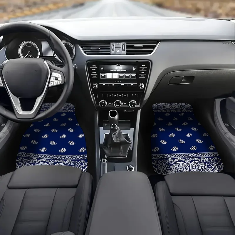 

4pcs Car Floor Mats, Blue Pattern Design, All-Season Universal Fit For SUV Vehicle Interior, Front And Rear Seats Stylish Protec