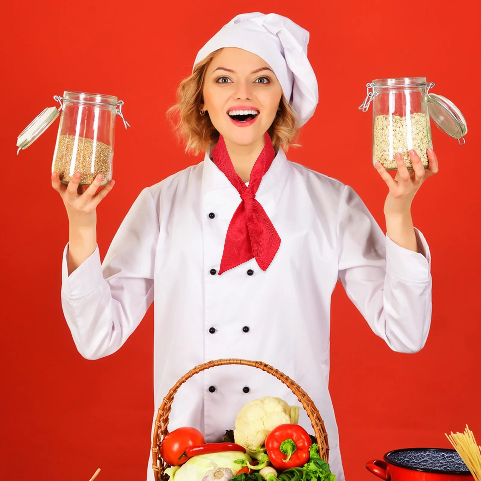 Écharpe de Chef rouge, foulard en coton, respirant et confortable, cravate de Chef pour le personnel de la cuisine, Restaurant, barbecue, cuisine, usage professionnel