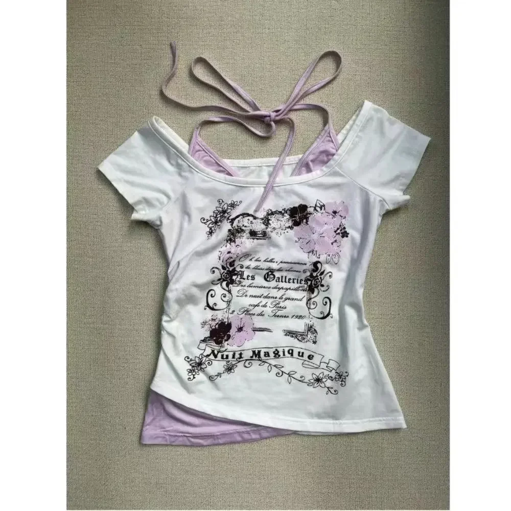 Y2k Vintage Emo Women Korean Harajuku Short Sleeve Acubi Grunge T-shirts Graphic Letter Tshirt Goth Oversize Tops Alt Clothes image 3