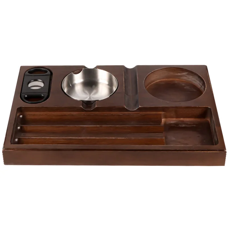 صينية تدخين خشبية فاخرة - منفضة سجائر سيجار مع حامل زجاجي ويسكي، ديكور سطح المكتب #3