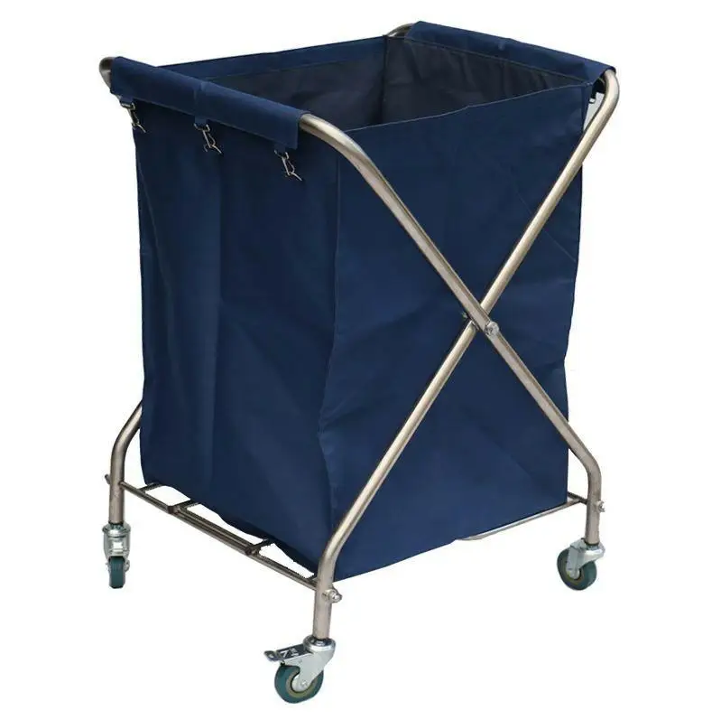 

X-shaped stainless steel folding linen cart hotel room recycling trolley thickened