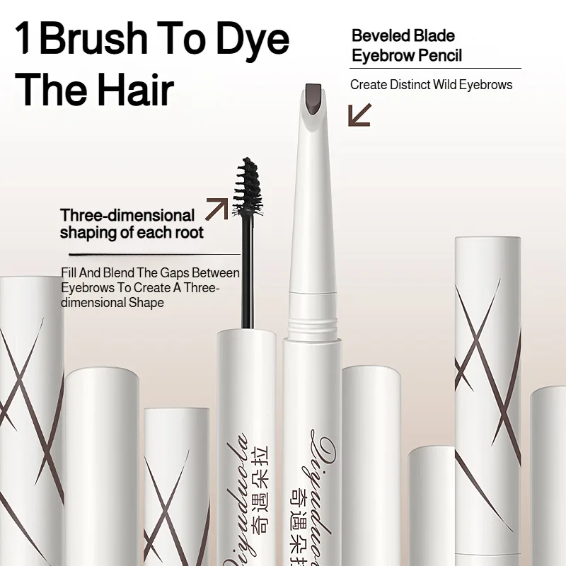 قلم حواجب مزدوج الأطراف مقاوم للماء ومقاوم للتلطخ ومحسن للحواجب ذو مظهر طبيعي بري مع فرشاة أداة مكياج تدوم طويلاً
