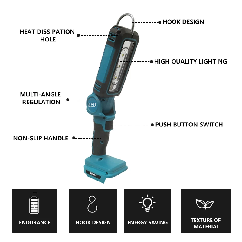 Outdoor 캠핑 Flashlight Portable Floodlight Suitable for Makita 18V Lithium Battery BL1830 BL1850 Lighting Tool Light with 5V 2.1A