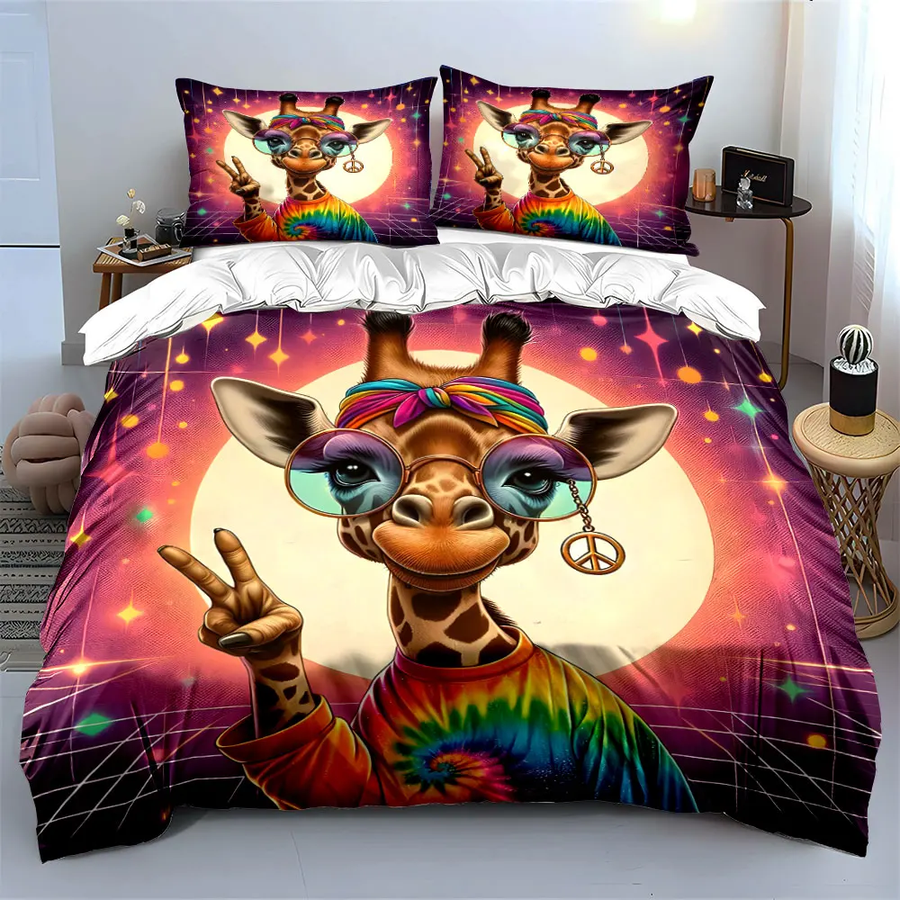Colorful Retro Giraffe Art Decor Multiple sizes kid's and adults' bedroom Exquisite 3PC bedding set, gift