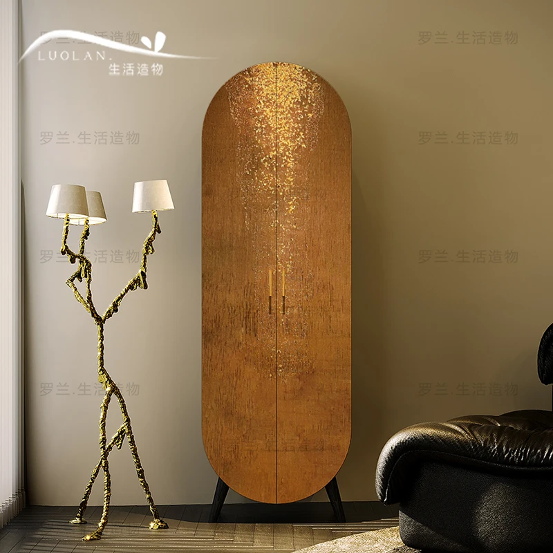 

French retro gilt solid wood wine cabinet entry entrance decorative storage cabinet