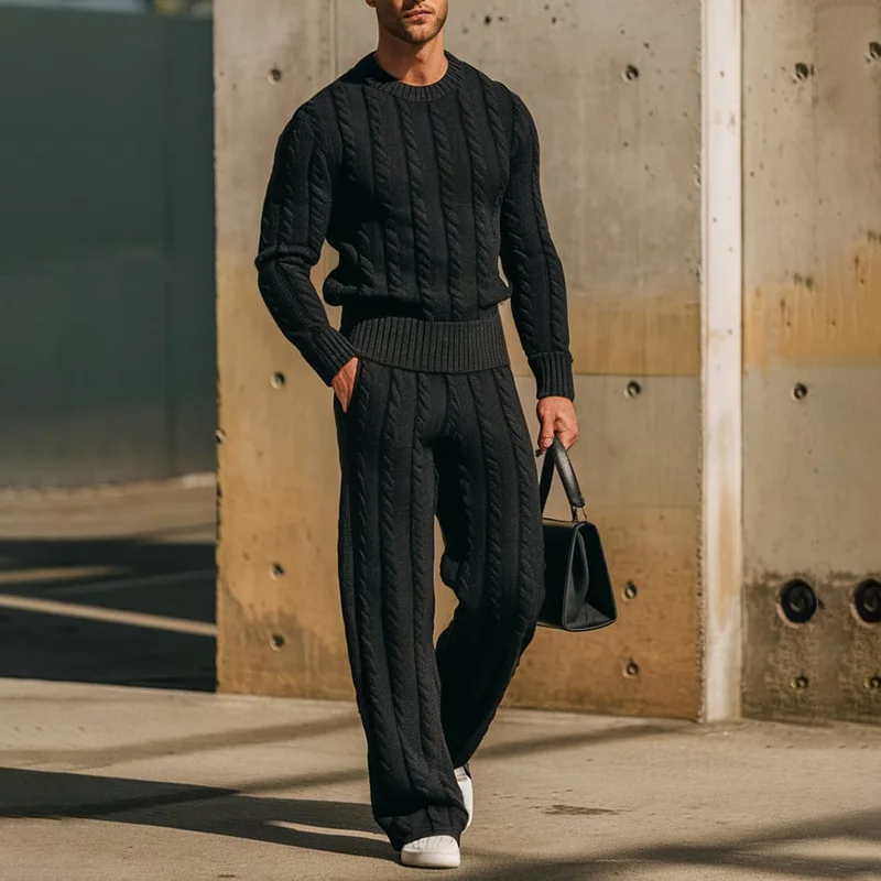 Men's Autumn And Winter New Crew Neck Knitted Sweater Twist Long Sleeve Sweater Trousers Thermal Suit view 3