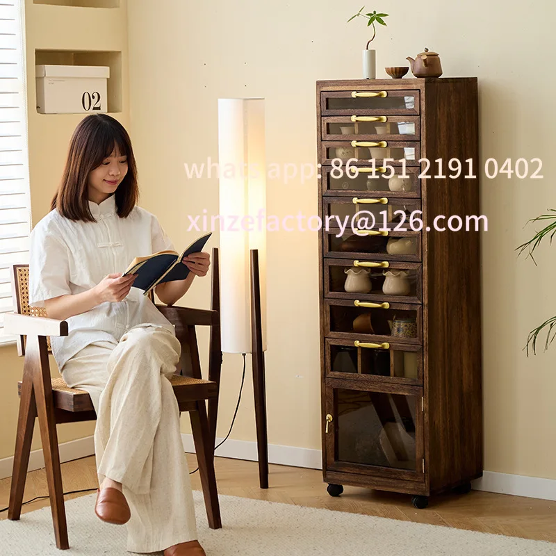 خزانة شاي من الخشب الصلب قابلة للتخصيص، طقم شاي لغرفة المعيشة، سوار أرضي، خزانة مجوهرات لتخزين Wenwan