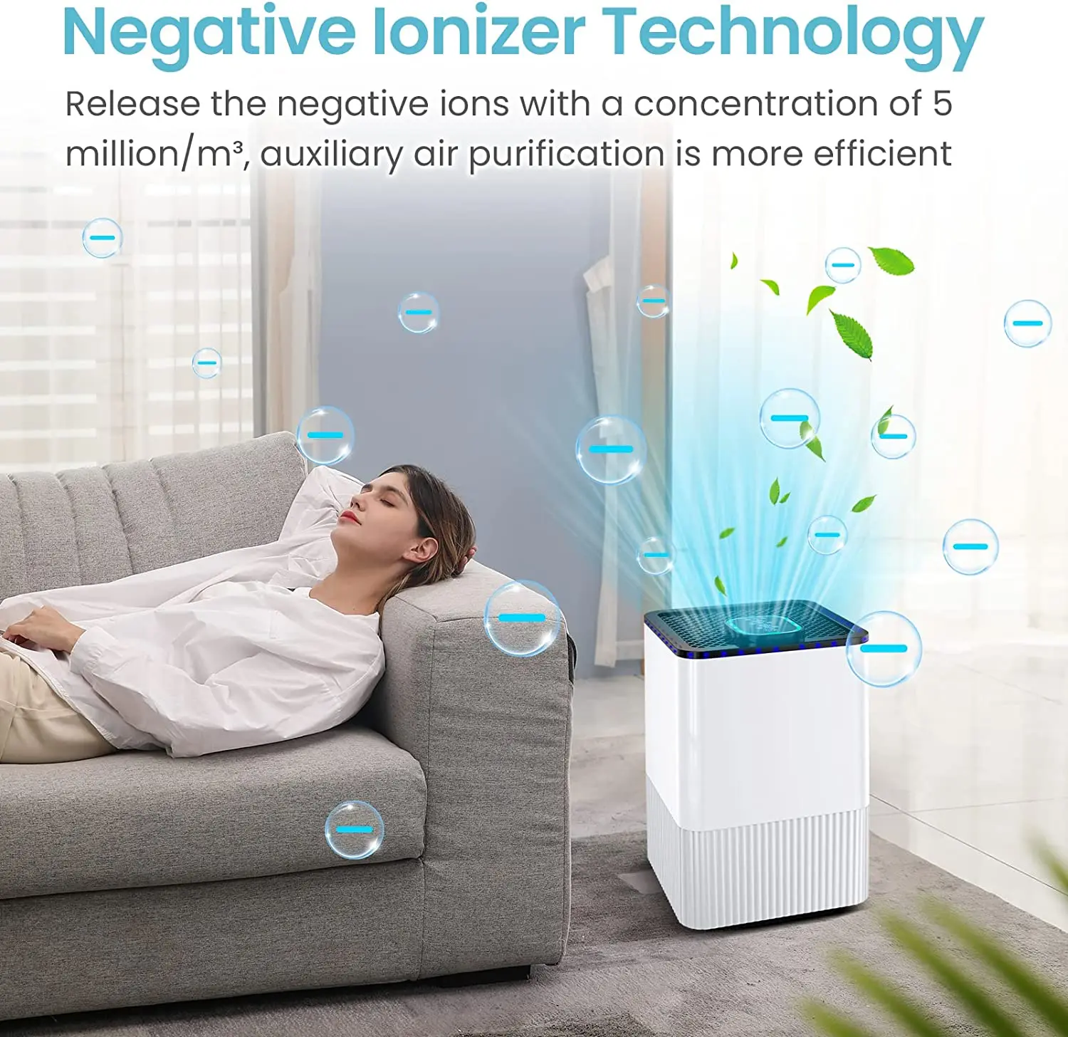 HEPA Smart Activated carbon Ionizer Air Purifier A8 For Home With Air Quality Indicator Night Light