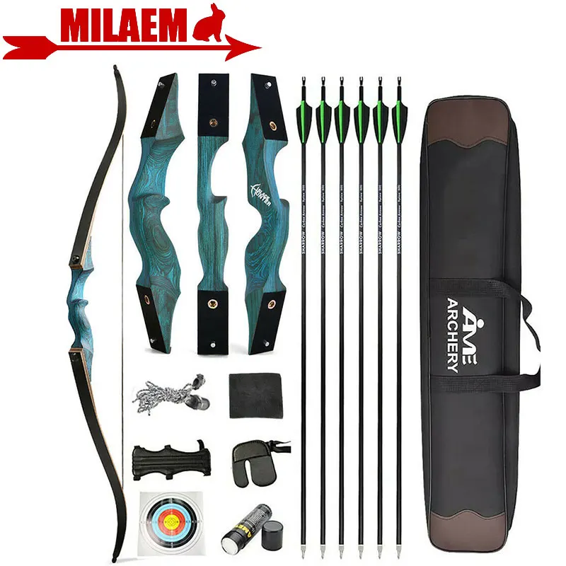 60inch Archery Takedown Recurve Bow and Arrow Set Carbon Arrows 20-60lbs Wooden Riser American Hunting Bow Shooting Accessories