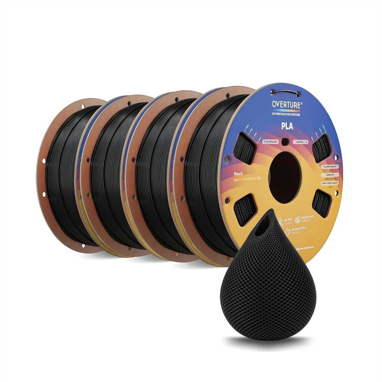 

PLA Filament 1.75mm Bundle 4KG, Neatly Wound 3D Printer Filament 4 Pack 1kg Spool, Dimensional Accuracy +/-0.02mm, Fit Most FDM
