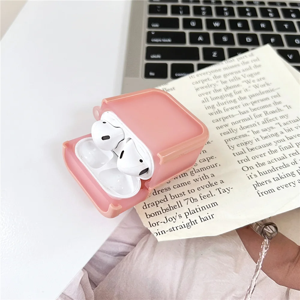 Simple Candy Square PC+TPU Case for Apple AirPods 1 2 Pro 3rd Solid Color Case for AirPods 3 Air Pods Pro Case with Keyring